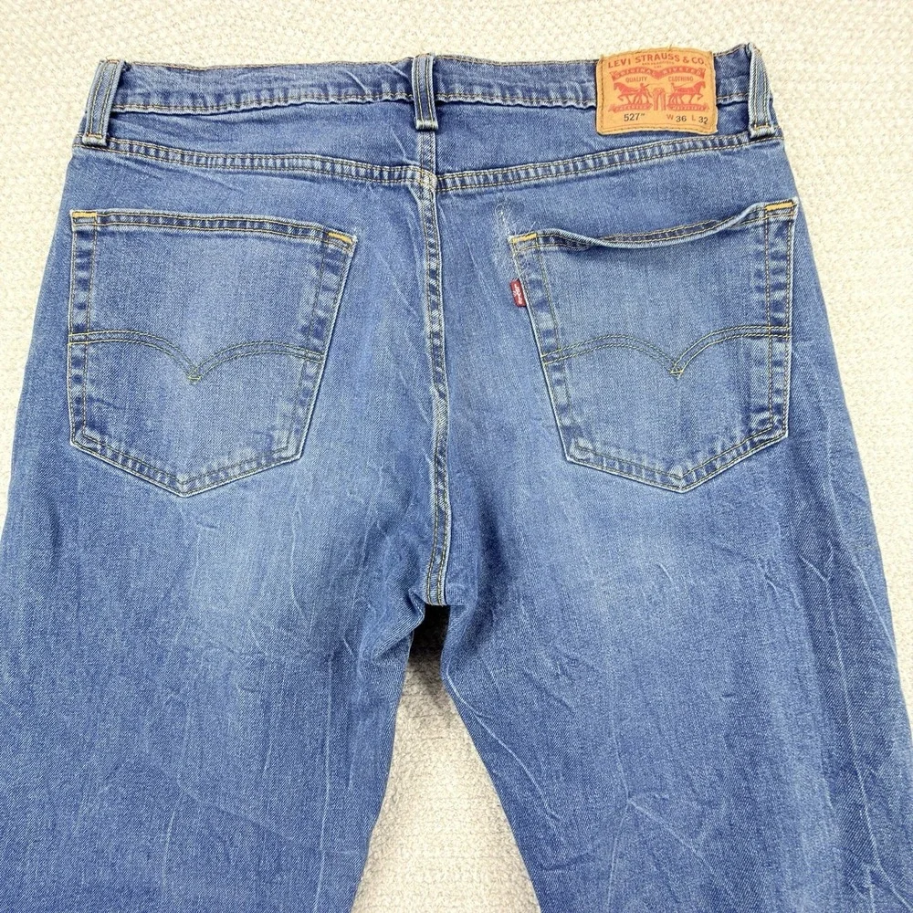 Levi's 527 Jeans Mens 36x32 Slim Bootcut Stretch Whiskered Western Cowboy Denim